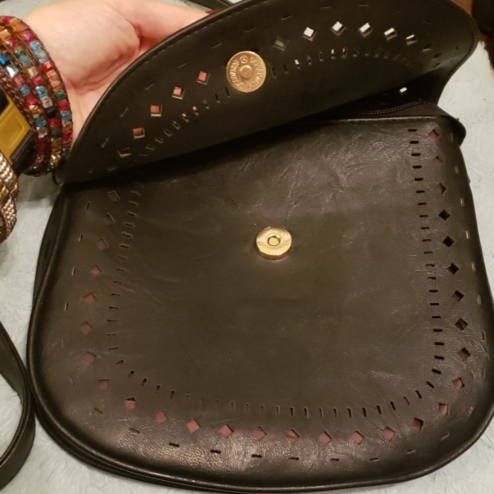 Faux Black Leather mini cross body bag. - Picture 2 of 8